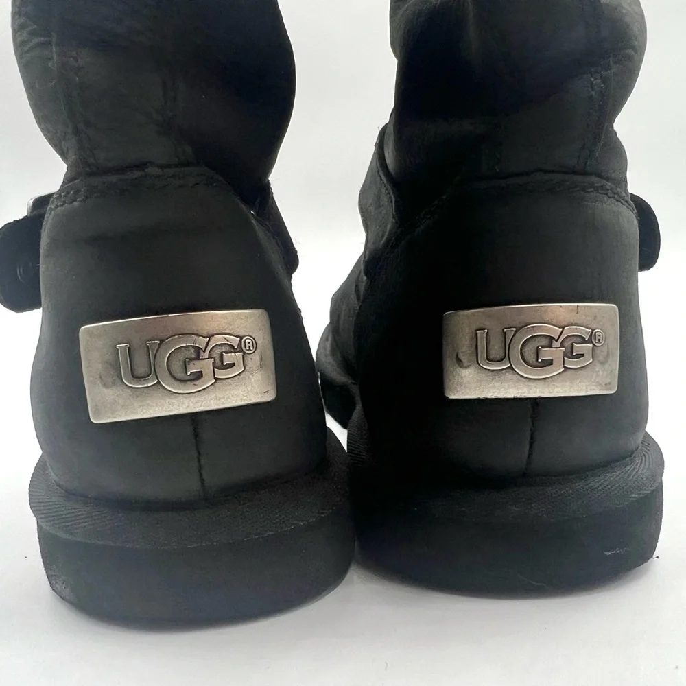 UGG Black Leather Shearling-Lined Mid-Calf Boots
